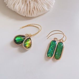 Gold plated brass AB faux opal resin drop earrings